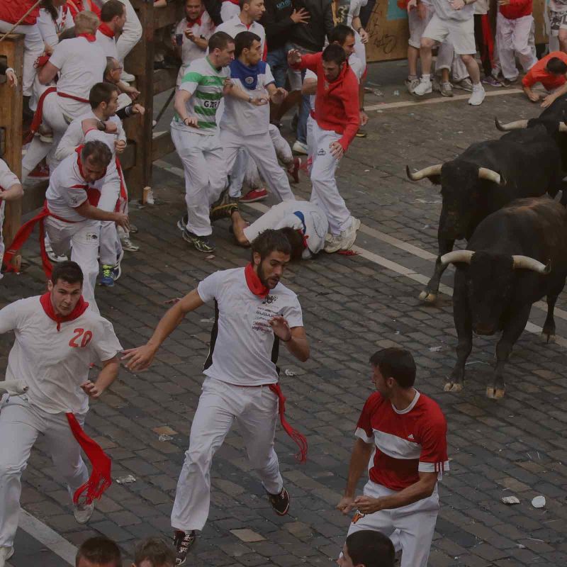 Pamplona Running of the Bulls from a Private Balcony